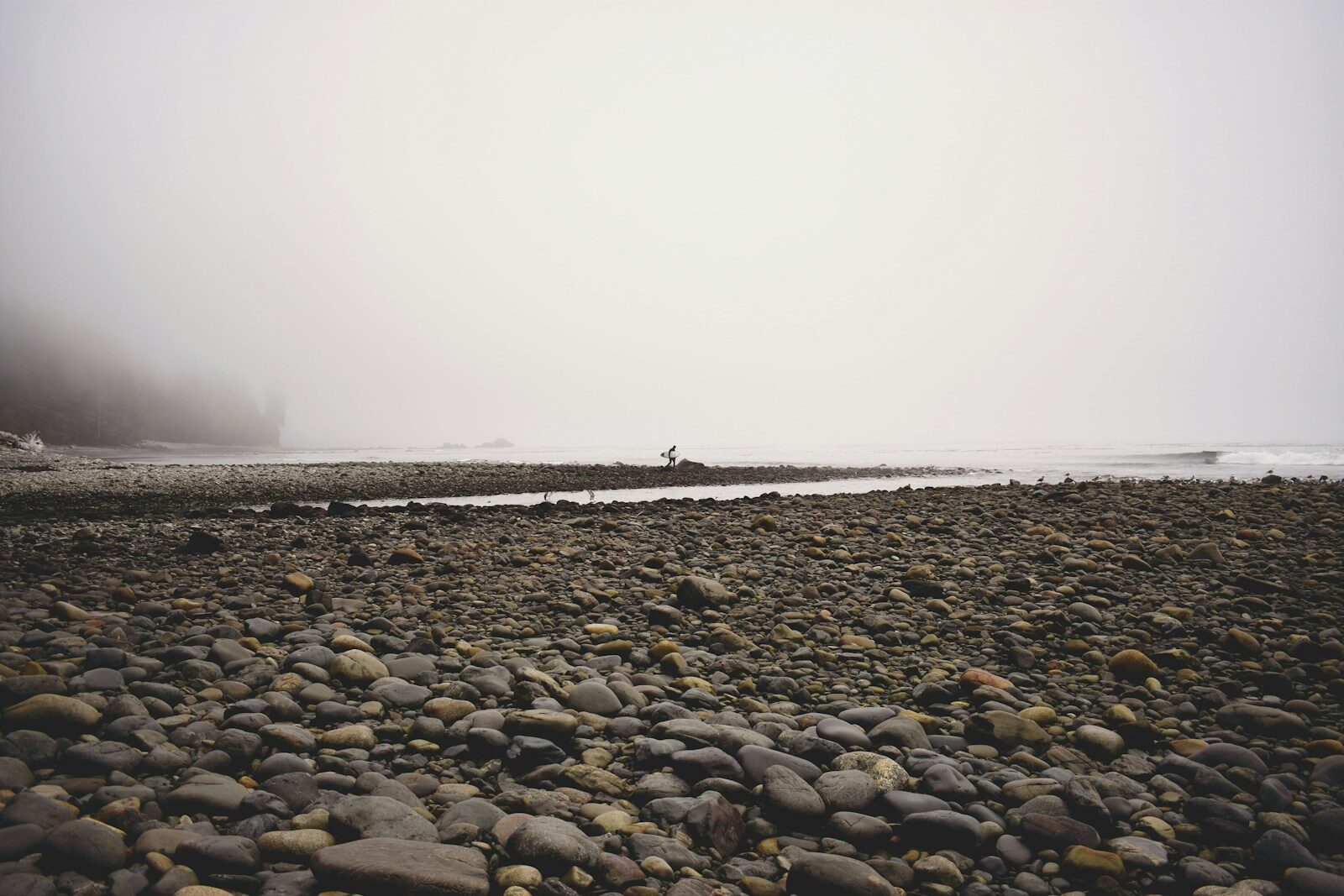 Pebble beach on a misty morning